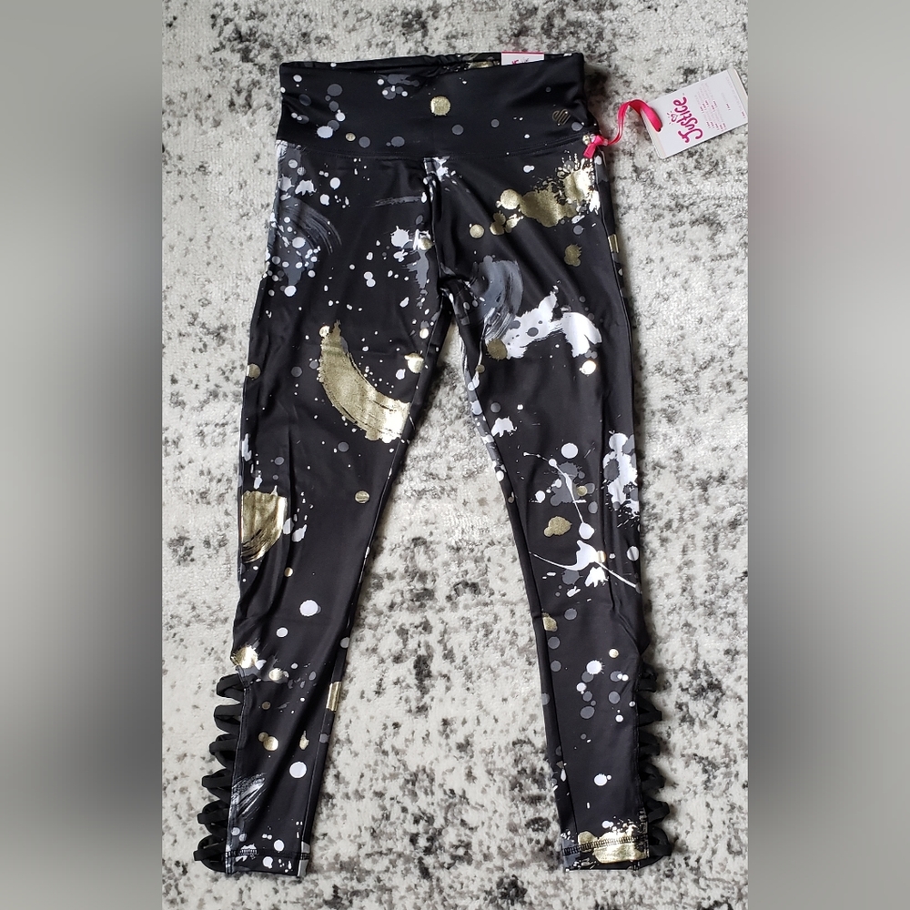 Justice Girls Black Splattered Print Ankle Leggings Size 10